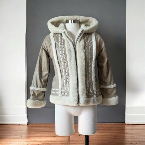 Paramount Tan Cream Hooded Faux Fur Coat Peacoat Small Penny Lane Princess - Picture 1 of 8